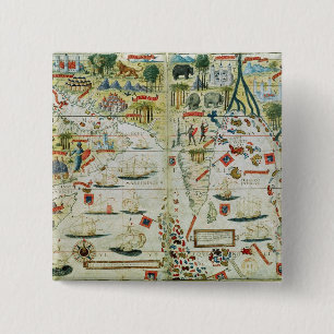 Bóton Quadrado 5.08cm Arábia e India, de "do atlas Miller", c.1519