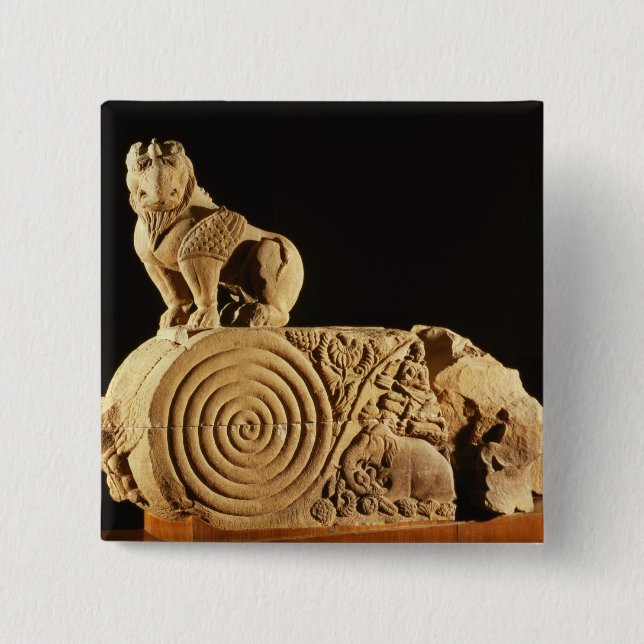 Bóton Quadrado 5.08cm Architrave amarelo com grifo, Sanchi do arenito, (Frente)