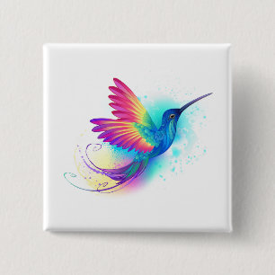 Bóton Quadrado 5.08cm Arco-Íris Exótico Hummingbird