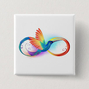 Bóton Quadrado 5.08cm Arco-íris Hummingbird com símbolo Infinito