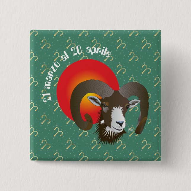 Bóton Quadrado 5.08cm Ariete 21 marzo al 20 amele Buttons (Frente)