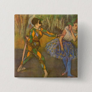 Bóton Quadrado 5.08cm Arlequim e Colombina de Edgar Degas Arte Antigo