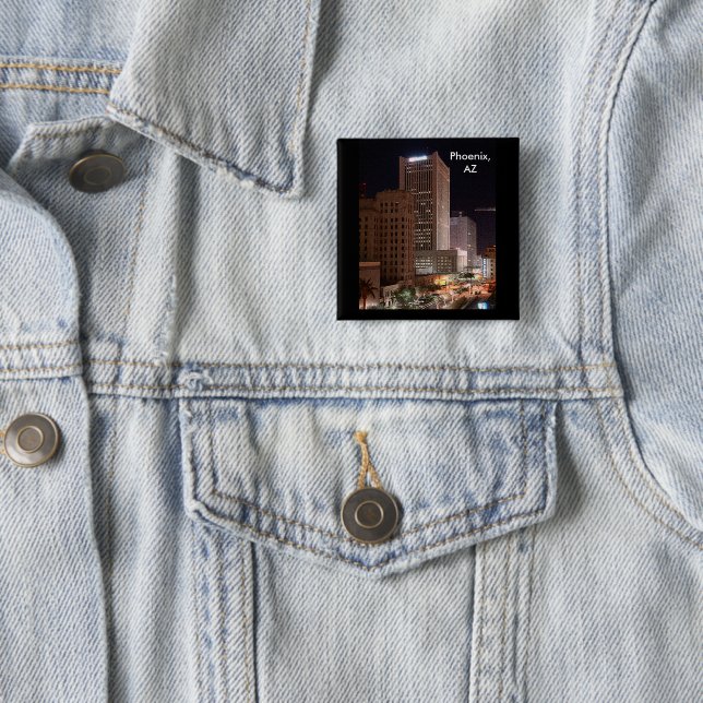Bóton Quadrado 5.08cm Arranha-céu de Phoenix Arizona à Noite Pinback (In Situ)