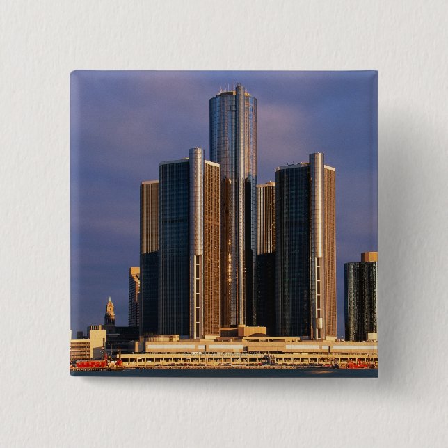 Bóton Quadrado 5.08cm Arranha-céus pela água em Detroit 3 (Frente)