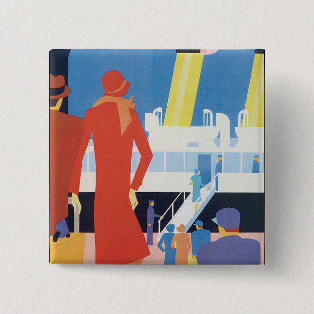 Bóton Quadrado 5.08cm Art Deco Belgium Ferry Poster (Frente)