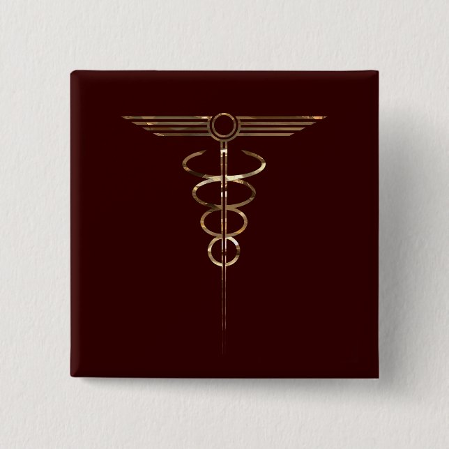 Bóton Quadrado 5.08cm Art Deco Caduceus (Frente)
