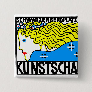 Bóton Quadrado 5.08cm Art Nouveau Art Show Fair Maiden de 1908