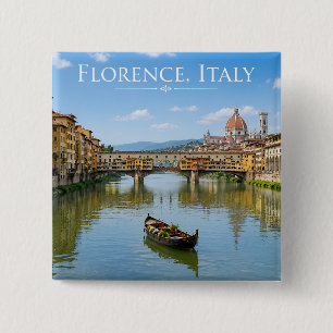 Bóton Quadrado 5.08cm Arte da Paisagem Urbana Romântica da Ponte Vecchio