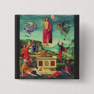 Bóton Quadrado 5.08cm Arte da Ressurreição de Jesus Cristo por Raphael