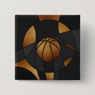 Bóton Quadrado 5.08cm Arte de Abstrato de Basquete de Bronze