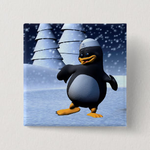 Bóton Quadrado 5.08cm Arte de Férias de Inverno Adorável de Pinguim Mari