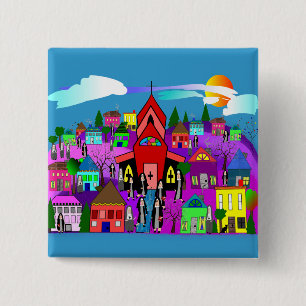 Bóton Quadrado 5.08cm Arte de freiras católicas "Indo à Igreja"