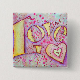Bóton Quadrado 5.08cm Arte de Palavras Pintura de Amor Rosa Doce Botão o