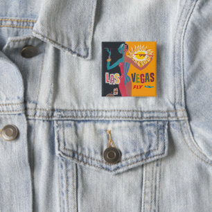 Bóton Quadrado 5.08cm Arte de pôster de viagem de jogo de Las Vegas vint