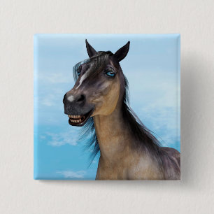 Bóton Quadrado 5.08cm Arte de retrato de cavalo com sorriso engraçado