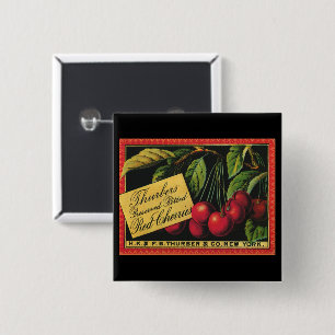 Bóton Quadrado 5.08cm Arte de rótulo de caixa de frutas vintage, cerejas