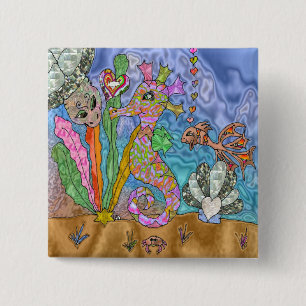 Bóton Quadrado 5.08cm Arte de Tartaruga Marinha Psicodélica