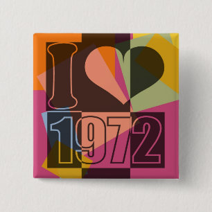 Bóton Quadrado 5.08cm Arte do vintage - amor de I (coração) 1972 - bot