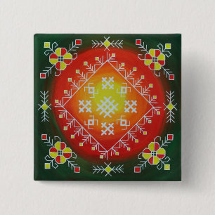 Bóton Quadrado 5.08cm Arte folclórica tradicional letã com pintura de sí