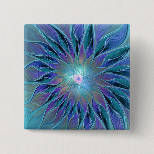 Bóton Quadrado 5.08cm Arte Fractal Abstrato de Sonho Roxo Azul