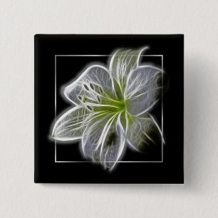 Bóton Quadrado 5.08cm Arte fractal de Lírio Branco Deslumbrante