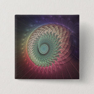 Bóton Quadrado 5.08cm Arte fractal moderna colorida de caracol abstrato