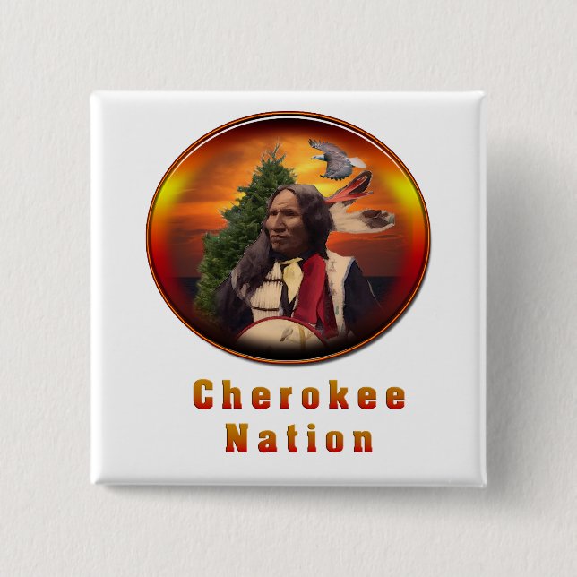 Bóton Quadrado 5.08cm Arte índia Cherokee (Frente)