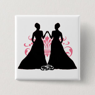 Bóton Quadrado 5.08cm Arte lésbica do Flourish do casamento do rosa