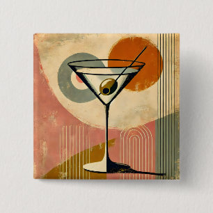 Bóton Quadrado 5.08cm Arte Minimalista Moderno de Meados do Século Marti