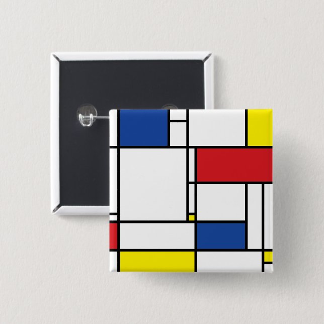 Bóton Quadrado 5.08cm Arte Moderna De Stijl Geométrica Minimalista Mondr (Frente & Verso)