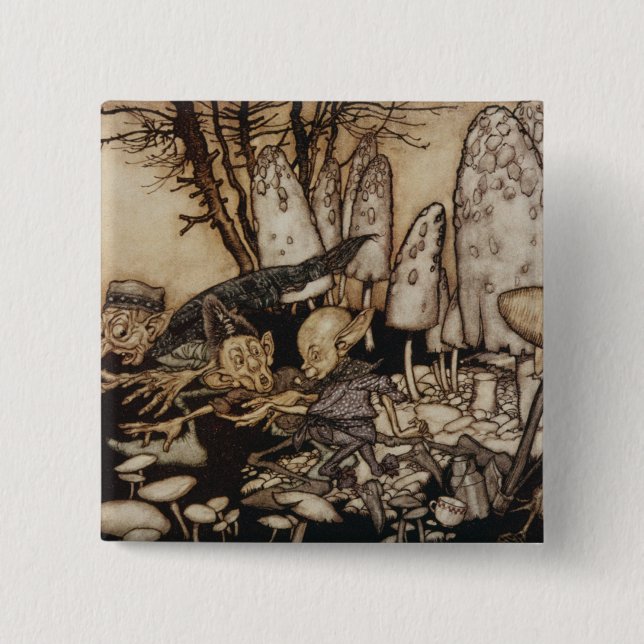 Bóton Quadrado 5.08cm Arthur Rackham | Peter Pan em jardins de (Frente)