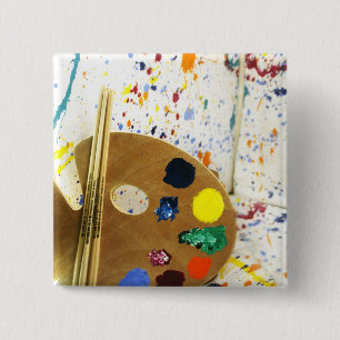 Bóton Quadrado 5.08cm Artistas Pintam Splatter e Paleta de Pintura