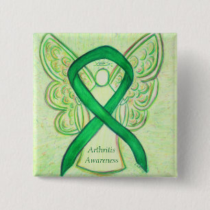 Bóton Quadrado 5.08cm Artrite Consciência Faixa Verde Anjo Pino