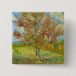 Bóton Quadrado 5.08cm Árvore cor-de-rosa no Flor por Vincent van Gogh