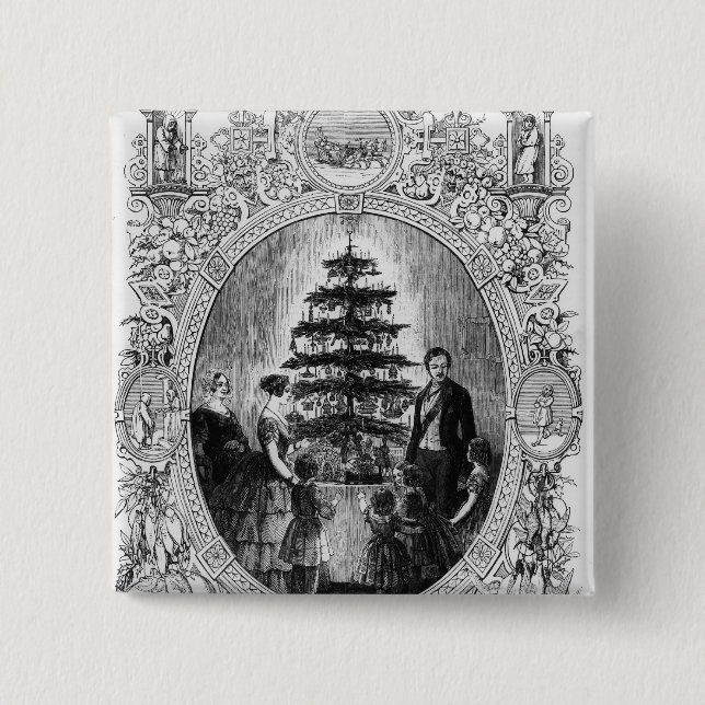 Bóton Quadrado 5.08cm Árvore de Natal no castelo de Windsor, 1848 (Frente)