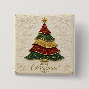 Bóton Quadrado 5.08cm Árvore de Natal Ornamentada a Ouro