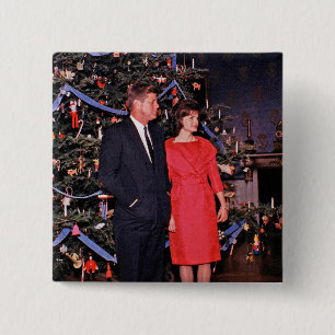 Bóton Quadrado 5.08cm Árvore de Natal Presidente John Kennedy & Jacqueli