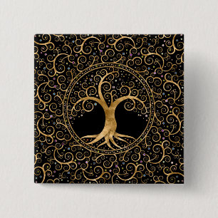 Bóton Quadrado 5.08cm Árvore do Ouro espiral e pedras de gema