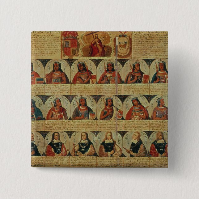Bóton Quadrado 5.08cm Árvore genealógica das réguas do Inca e de seu (Frente)