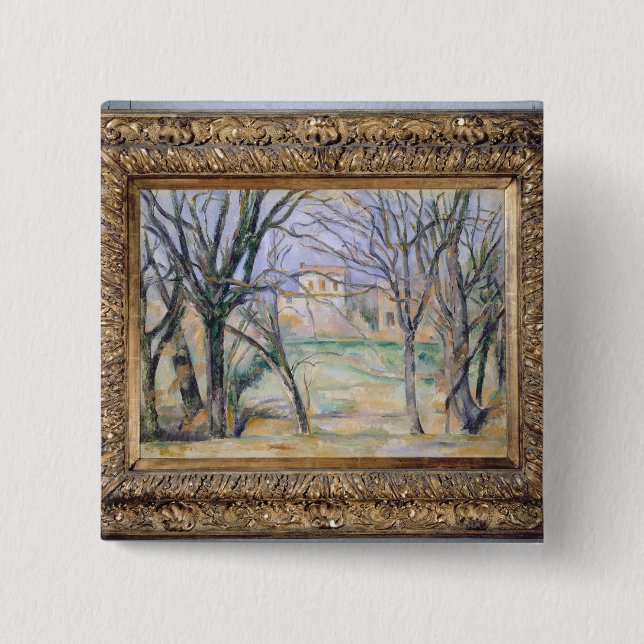 Bóton Quadrado 5.08cm Árvores de Paul Cezanne | e casas, 1885-86 (Frente)