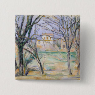 Bóton Quadrado 5.08cm Árvores de Paul Cezanne e casas, 1885-86