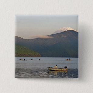 Bóton Quadrado 5.08cm Ásia, Japão, Hakone. Vista da manhã cedo do Mon