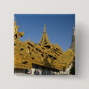 Bóton Quadrado 5.08cm Ásia, Mianmar, Yangon. Stupa dourada de Shwedagon