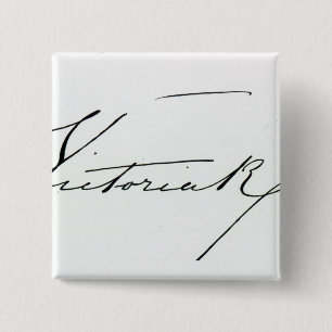 Bóton Quadrado 5.08cm Assinatura da rainha Victoria (caneta e tinta no