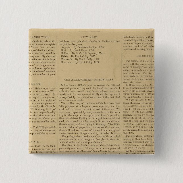 Bóton Quadrado 5.08cm Atlas de Prefácio do Estado de Maine (Frente)