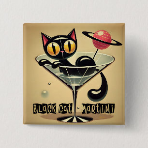 Bóton Quadrado 5.08cm Atomic Futuristic Space Age Black Cat Martini