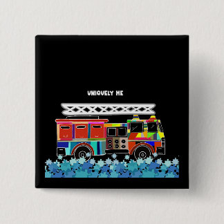 Bóton Quadrado 5.08cm Autism Firecaminhão quebra-cabeça