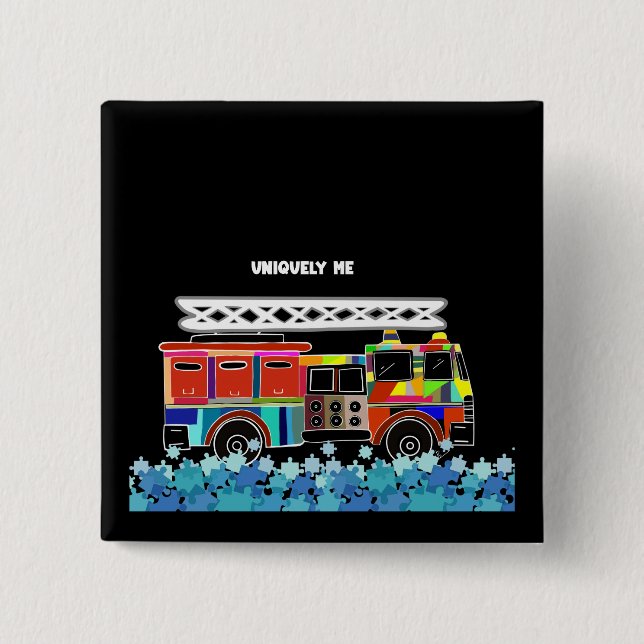 Bóton Quadrado 5.08cm Autism Firecaminhão quebra-cabeça (Frente)
