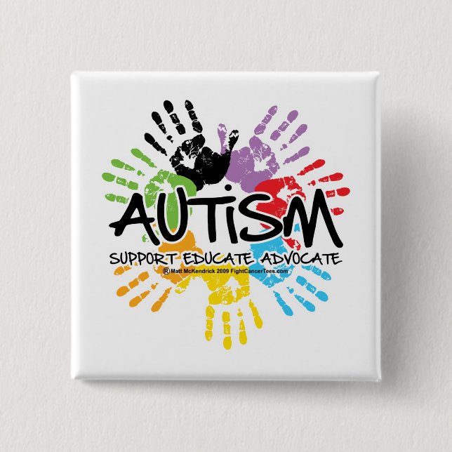 Bóton Quadrado 5.08cm Autismo Handprint (Frente)