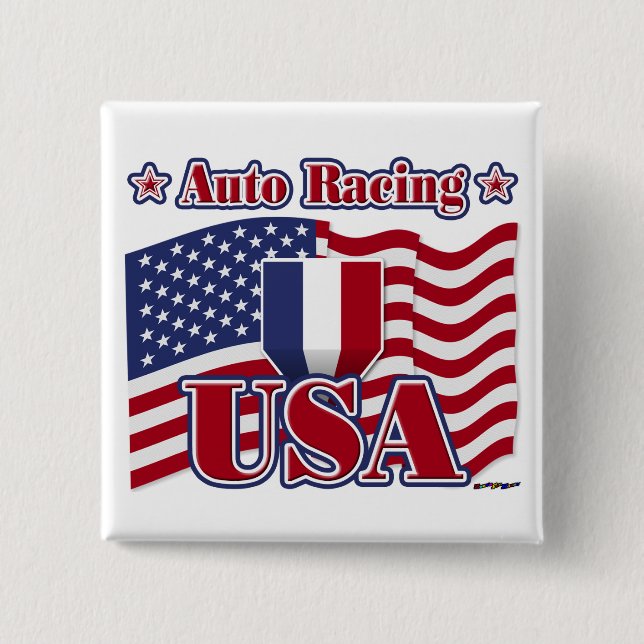 Bóton Quadrado 5.08cm Auto Racing USA (Frente)